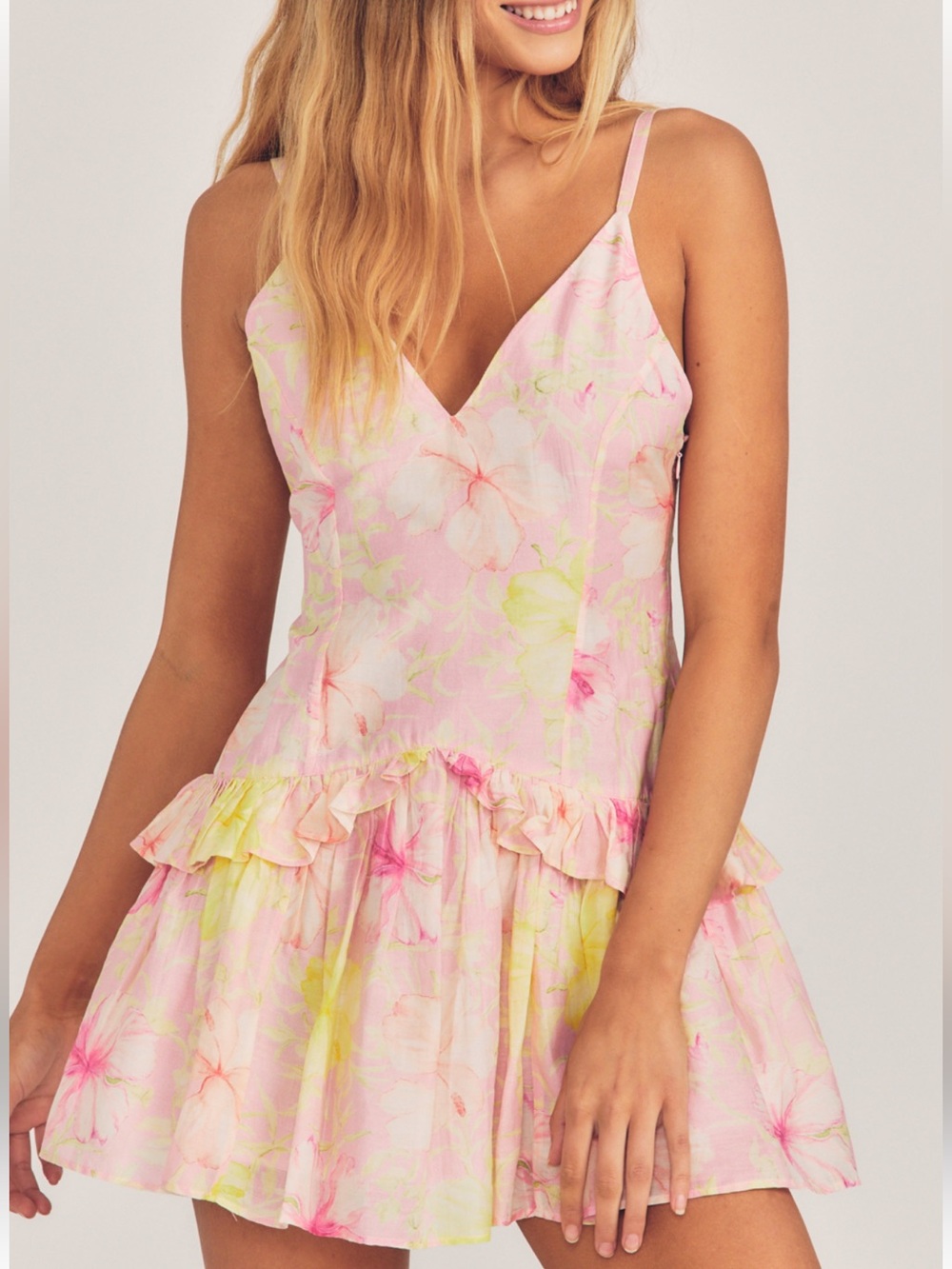 LoveShackFancy Pink and Yellow Floral Mini Dress